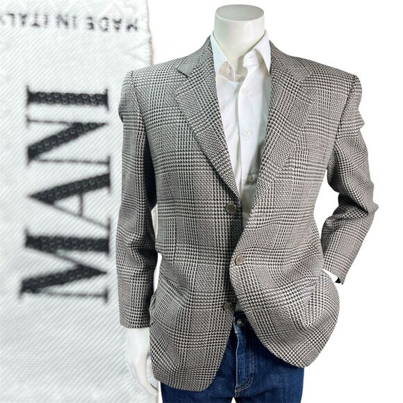 MANI GORGIO ARMANI Blaze Men 38R Houndstooth Check Tweed Sport Coat Wool Jacket - Picture 1 of 16